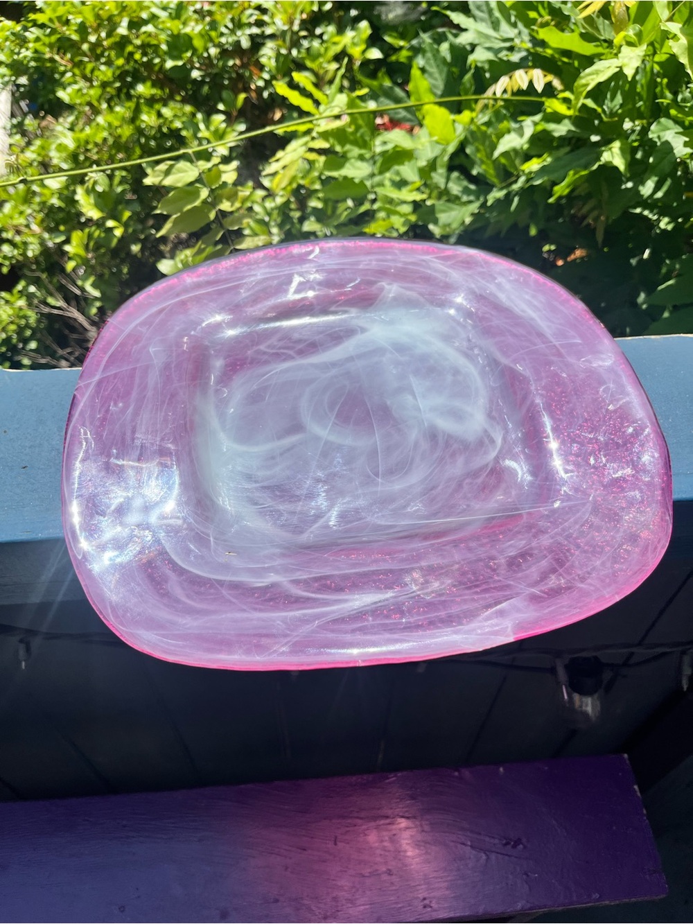Pink White Swirl Art Glass Bowl Square Sparkle Centrepiece Dish